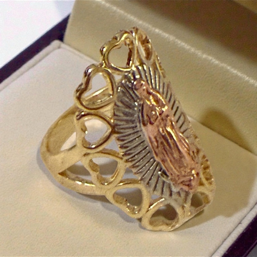 Gold and Silver Virgin Guadalupe Heart Ring-Size 6